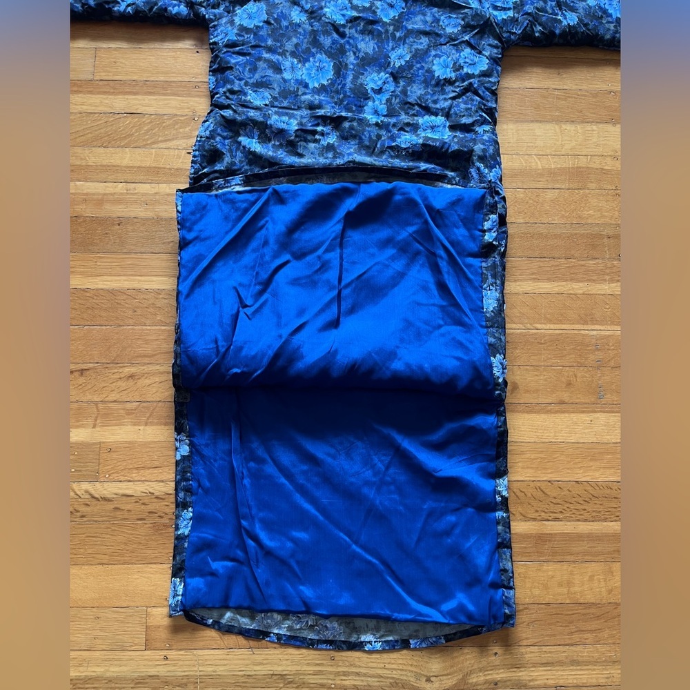 Vintage SILK cheongsam qipao blue floral S padded winter tang chinese dress - Picture 8 of 9